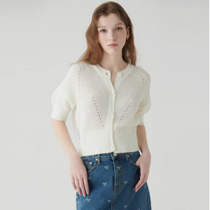 SATIN2024 Summer Korean Women's Knitted Cardigan Short Coat Commuter Leisure Versatile Top O242T987